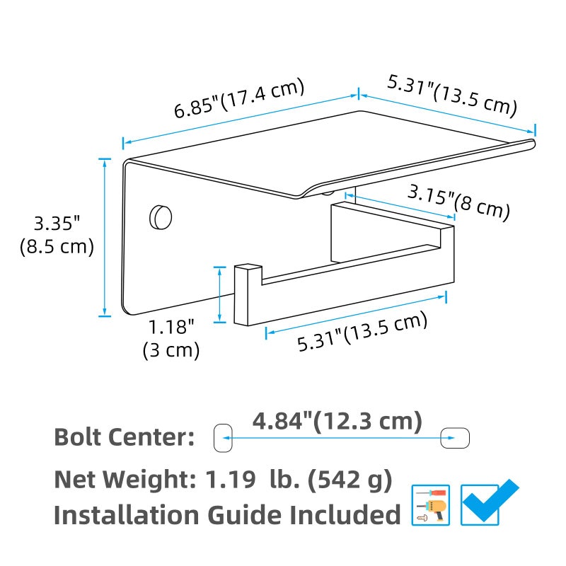 APLusee Brushed Nickel Toilet Paper Holder with Shelf, Left Side 304 Stainless Steel Tissue Roll Hanger, Wall Mounted - Image 2